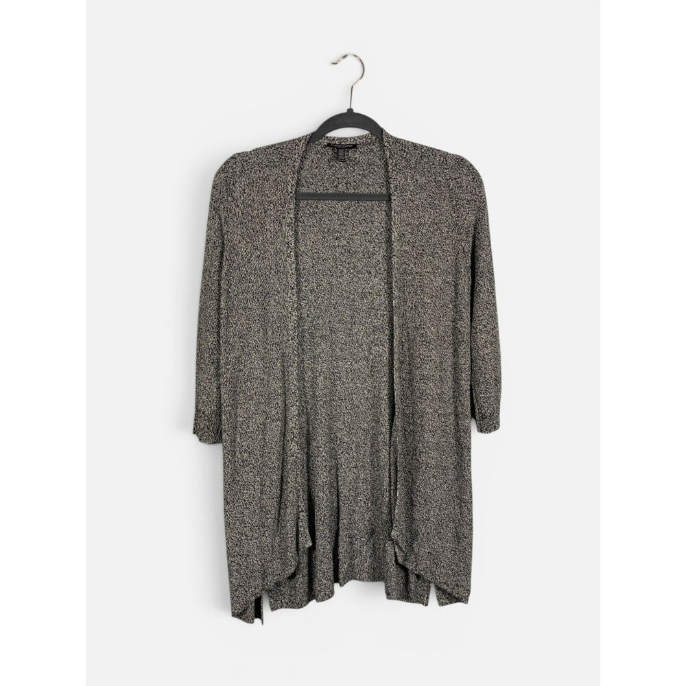 Eileen Fisher Petite PM Black White Marled Open Front Cardigan Sweater Rayon
